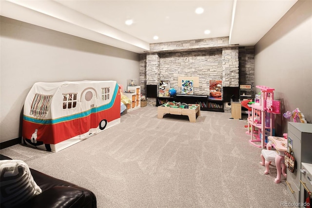 playroom featuring recessed lighting and carpet floors