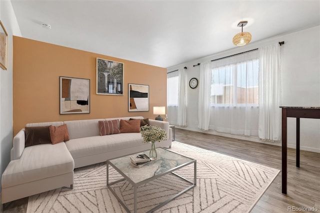 living room with light wood-type flooring