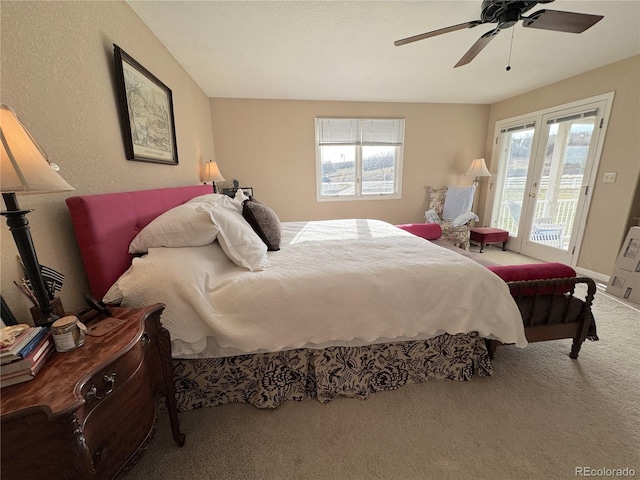 595 W Oak Hill Ln, Castle Rock, CO 80108 - bedroom featuring access to outside, carpet floors, and a ceiling fan