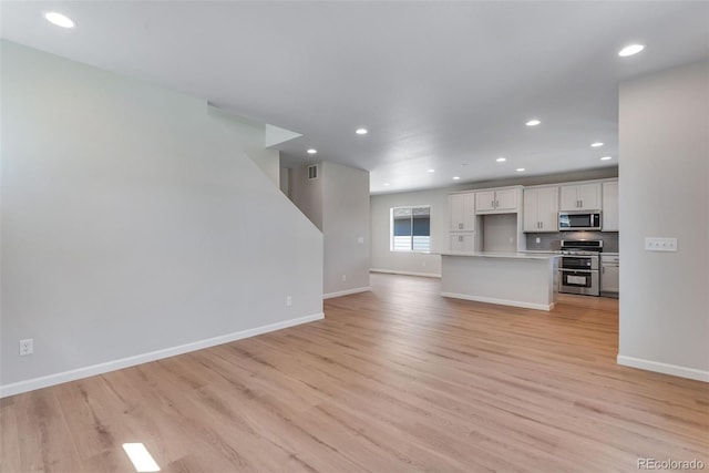 unfurnished living room with light hardwood / wood-style floors