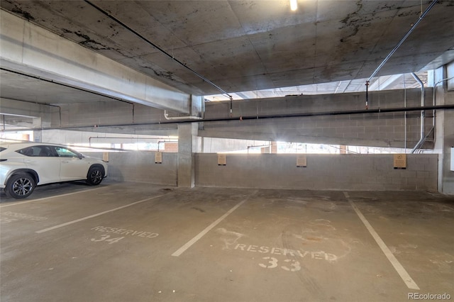 parking garage with concrete block wall