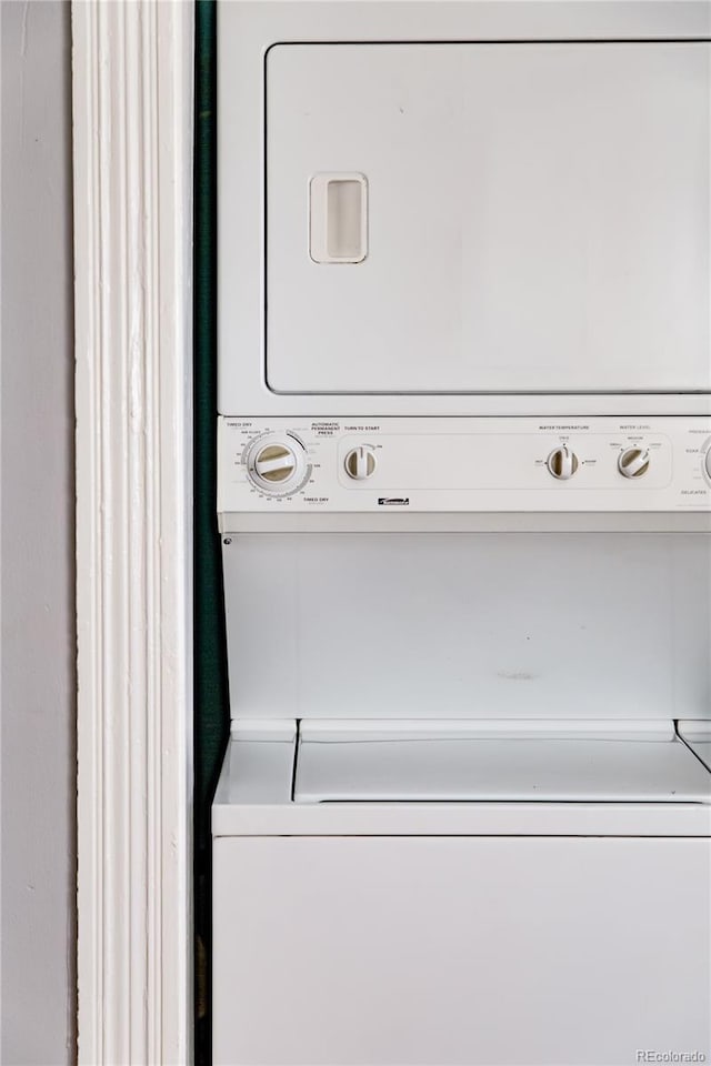2358 N Ogden St Unit B, Denver, CO 80205 - washroom with stacked washer / dryer