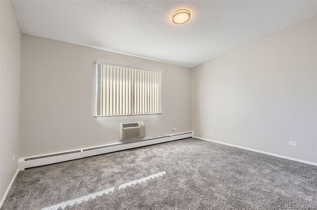 empty room featuring carpet, baseboards, and baseboard heating