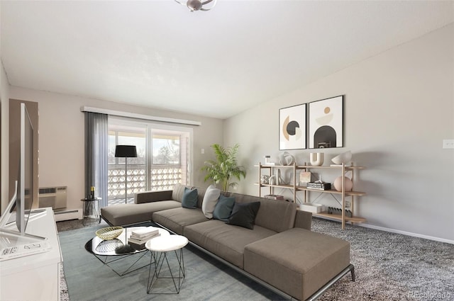 720 S Clinton St Unit 2D, Denver, CO 80247 - living area featuring a baseboard heating unit and carpet floors