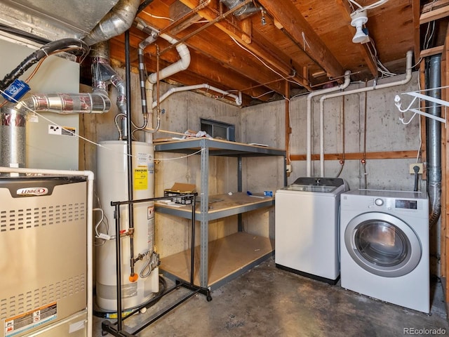 5903 S Ward St, Littleton, CO 80127 - unfinished basement with gas water heater, separate washer and dryer, and heating unit