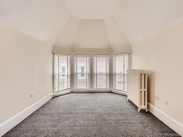 1453 Vine St, Denver, CO 80206 - carpeted spare room featuring radiator, lofted ceiling, plenty of natural light, and baseboards