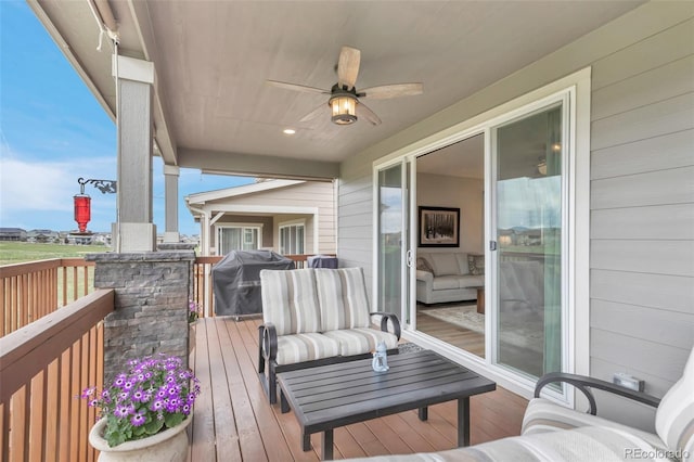 9055 Swan River St, Littleton, CO 80125 - deck featuring grilling area and ceiling fan