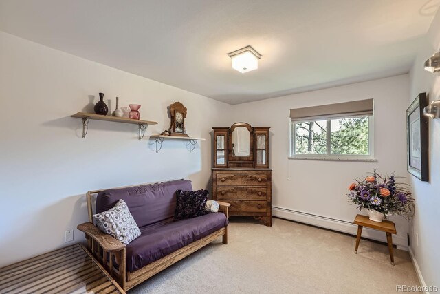 6227 Colorow Dr, Morrison, CO 80465 - living area featuring light colored carpet and baseboard heating