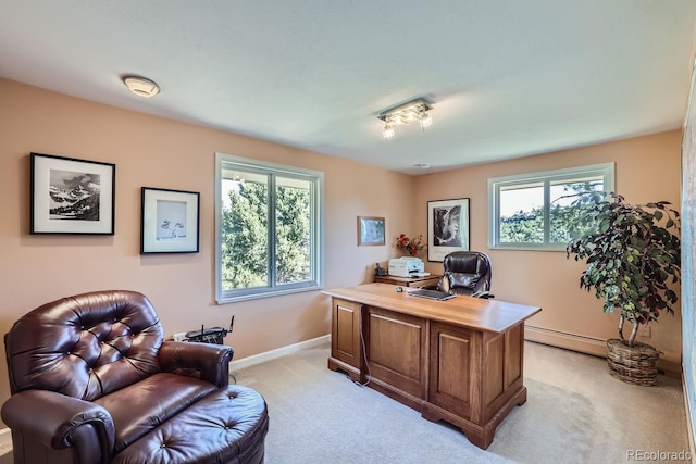 6227 Colorow Dr, Morrison, CO 80465 - office with baseboards, a baseboard heating unit, and light colored carpet