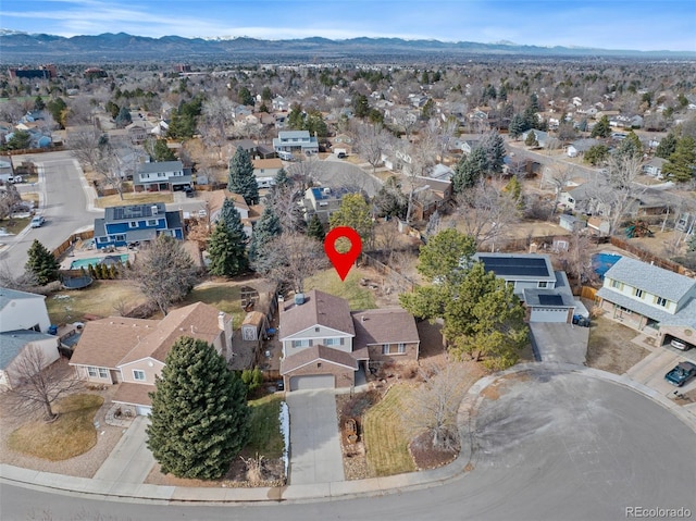 bird's eye view with a mountain view