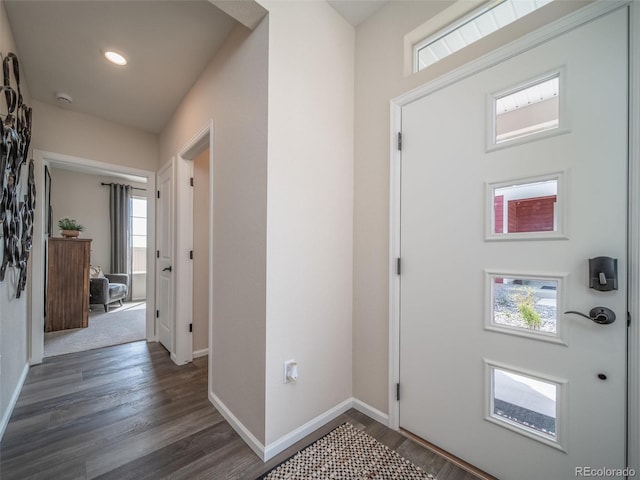 foyer entrance with dark hardwood / wood-style floors