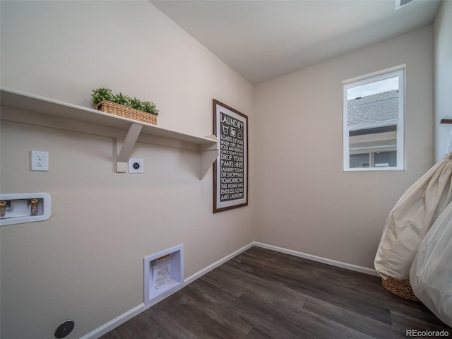 laundry area with hookup for an electric dryer, dark hardwood / wood-style floors, and hookup for a washing machine