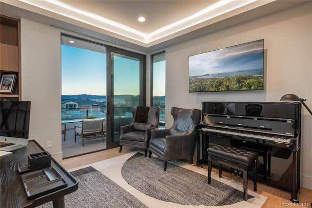 living area featuring recessed lighting and wood finished floors