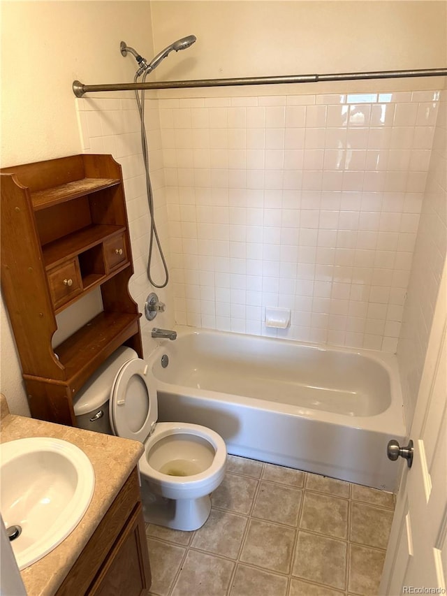 55619 E 31st Ave, Strasburg, CO 80136 - full bathroom with vanity, bathtub / shower combination, and tile patterned flooring