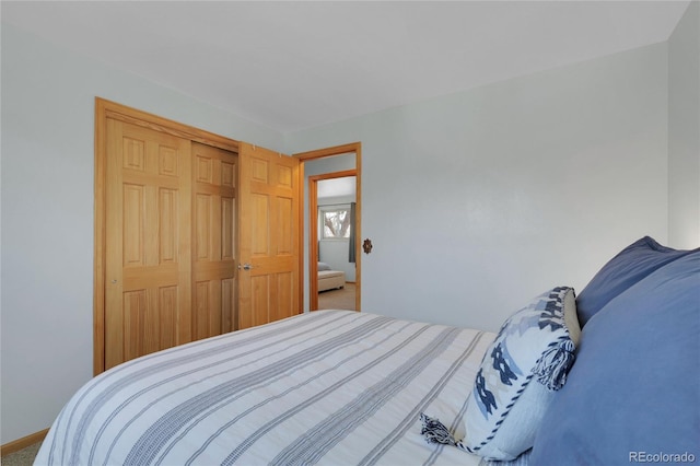 bedroom with a closet and carpet