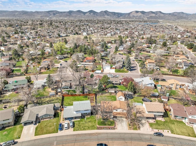 bird's eye view with a mountain view and a residential view