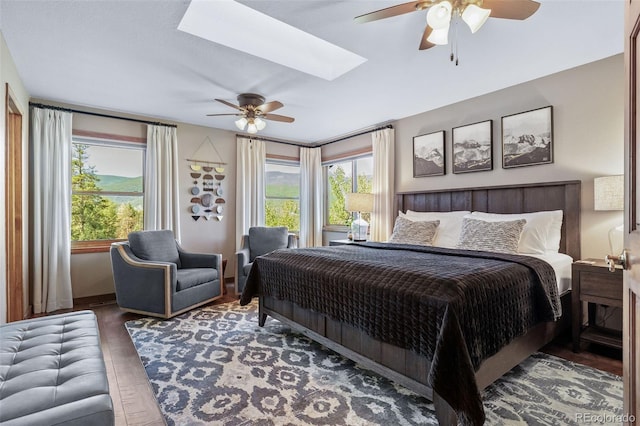 288 Spring Vly, Bailey, CO 80421 - bedroom with a skylight, multiple windows, wood finished floors, and ceiling fan