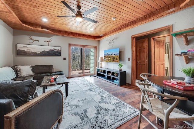 288 Spring Vly, Bailey, CO 80421 - living area featuring wood ceiling, a ceiling fan, light wood finished floors, and recessed lighting