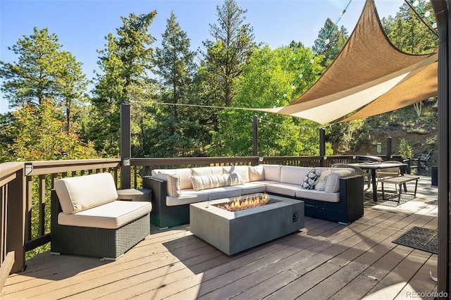 288 Spring Vly, Bailey, CO 80421 - wooden terrace with an outdoor living space with a fire pit