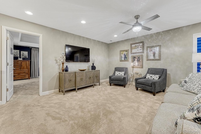 6470 Amur Ct, Castle Rock, CO 80108 - living area with carpet flooring, baseboards, ceiling fan, and recessed lighting