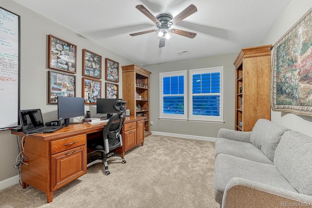 6470 Amur Ct, Castle Rock, CO 80108 - office space with ceiling fan, light colored carpet, a textured ceiling, and baseboards