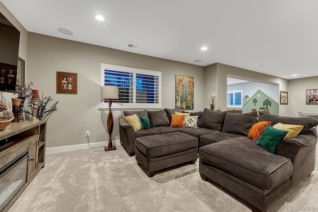 6470 Amur Ct, Castle Rock, CO 80108 - living area with light colored carpet, baseboards, and recessed lighting