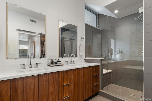 3233 Tejon St Unit 305, Denver, CO 80211 - bathroom featuring a stall shower and double vanity