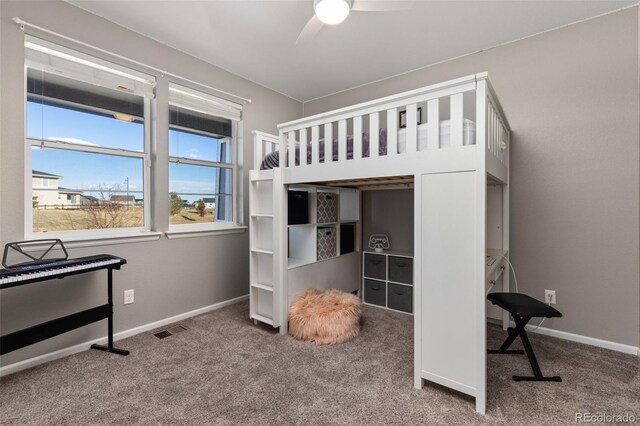 bedroom with carpet and ceiling fan