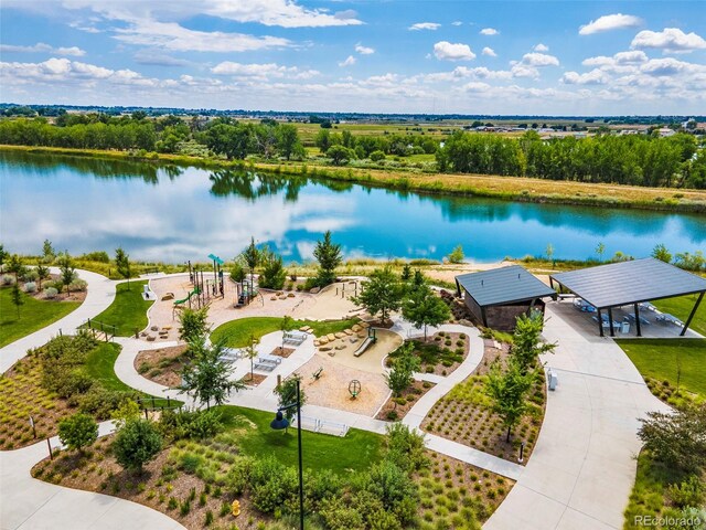 bird's eye view featuring a water view