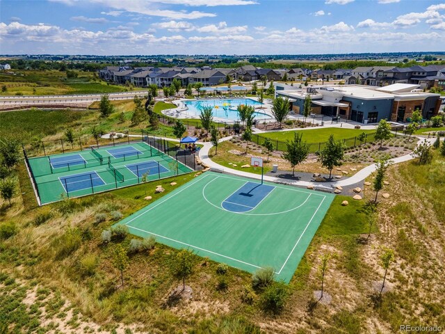 view of basketball court with tennis court