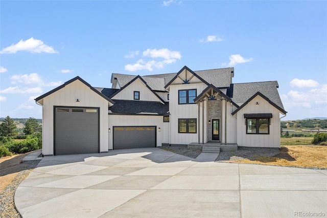 modern farmhouse featuring a garage