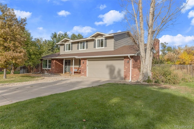 front facade with a front yard and a garage