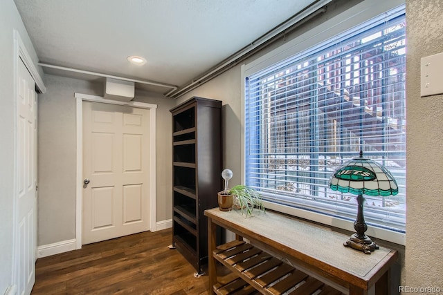 home office featuring dark hardwood / wood-style floors