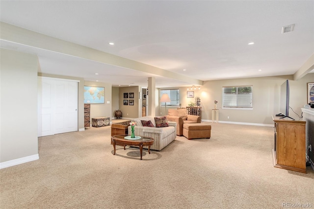 14879 Xenia St, Thornton, CO 80602 - living area with light carpet, recessed lighting, and baseboards