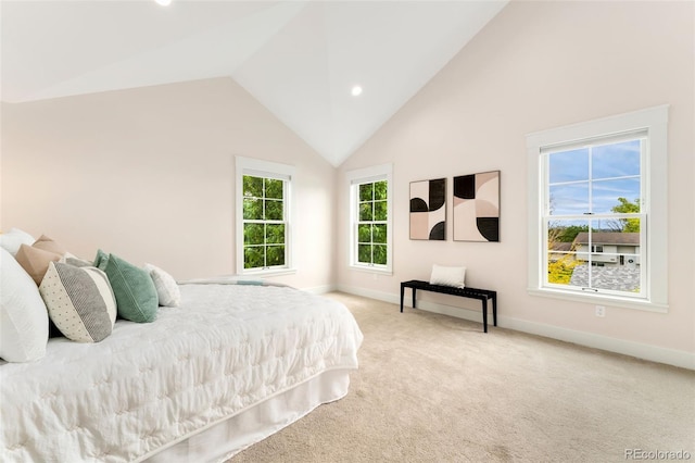 13483 Alcott Way, Broomfield, CO 80020 - carpeted bedroom with high vaulted ceiling, baseboards, and recessed lighting