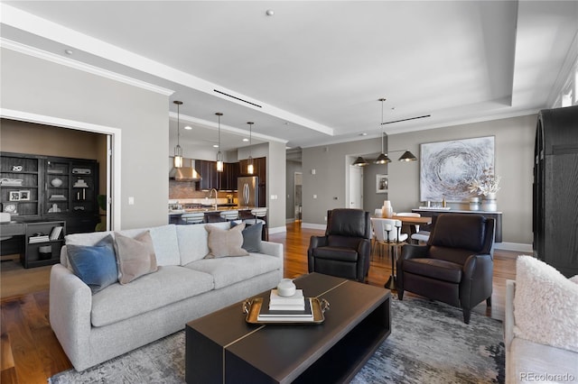 living room with dark wood-type flooring