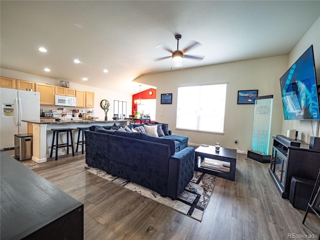 8809 15th Street Rd, Greeley, CO 80634 - living area with ceiling fan, wood finished floors, and recessed lighting