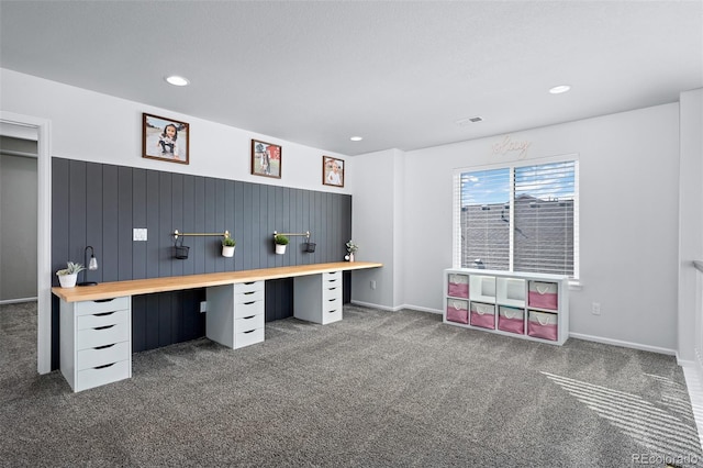 view of carpeted home office