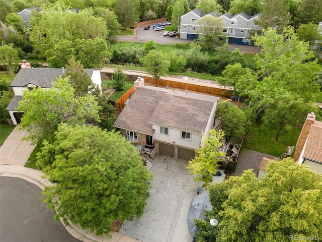 aerial view with a residential view