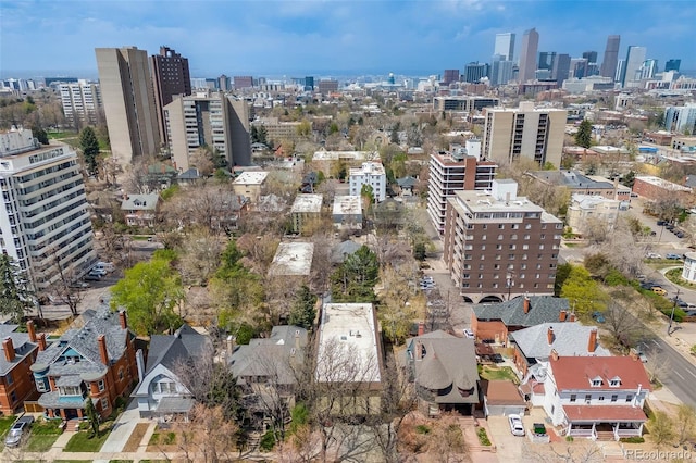 1349 Race St Unit 5, Denver, CO 80206 - aerial view of property and surrounding area featuring city skyline