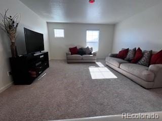 living room featuring baseboards and carpet flooring