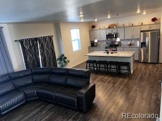 living room featuring dark wood-style floors