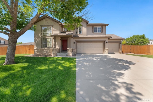 12814 Forest Cir, Thornton, CO 80241 - traditional-style home featuring stone siding, driveway, and a garage