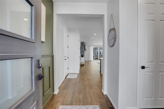 4040 Eaton Park St, Aurora, CO 80019 - hallway with wood finished floors, baseboards, and recessed lighting