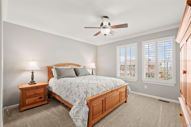 3188 Lynwood Ave, Highlands Ranch, CO 80126 - bedroom featuring baseboards, ornamental molding, light carpet, and visible vents