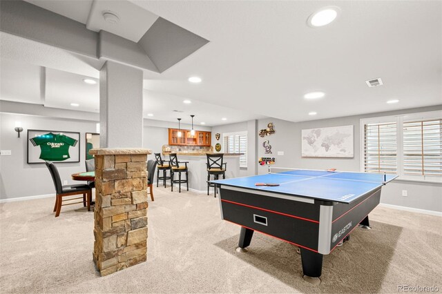 3188 Lynwood Ave, Highlands Ranch, CO 80126 - game room featuring recessed lighting, baseboards, visible vents, and light carpet