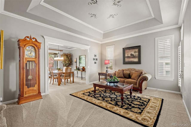 3188 Lynwood Ave, Highlands Ranch, CO 80126 - living room with a raised ceiling, plenty of natural light, and carpet floors