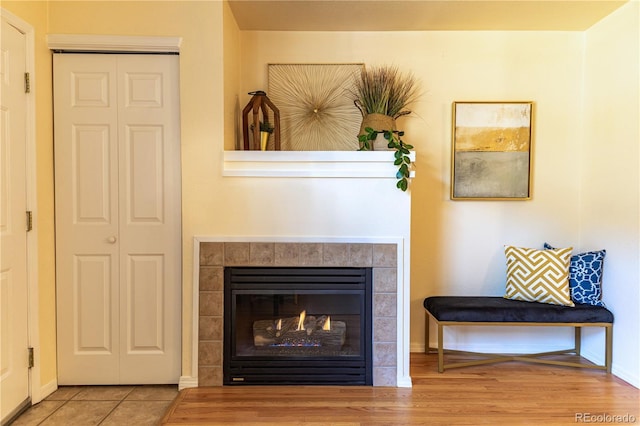 interior details featuring a fireplace