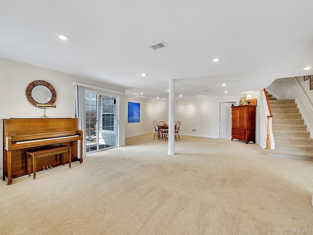 8312 S Peninsula Dr, Littleton, CO 80120 - basement featuring stairs, carpet, recessed lighting, and baseboards