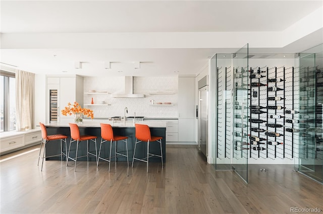 wine cellar featuring wood-type flooring